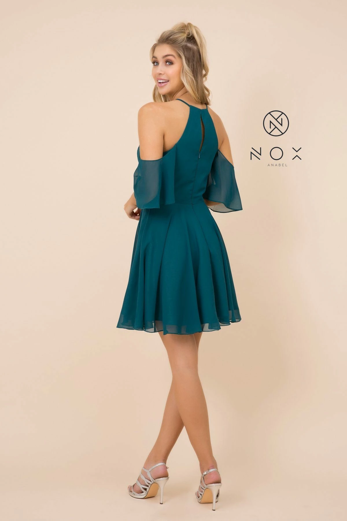 Short Cold Shoulder Dress With Flutter Sleeves By Nox Anabel T667 4 Short Cold Shoulder Dress With Flutter Sleeves By Nox Anabel T667 - Image 2