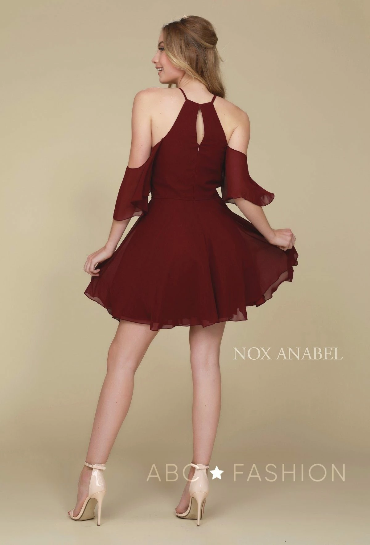 Short Cold Shoulder Dress With Flutter Sleeves By Nox Anabel T667 8 Short Cold Shoulder Dress With Flutter Sleeves By Nox Anabel T667 - Image 6
