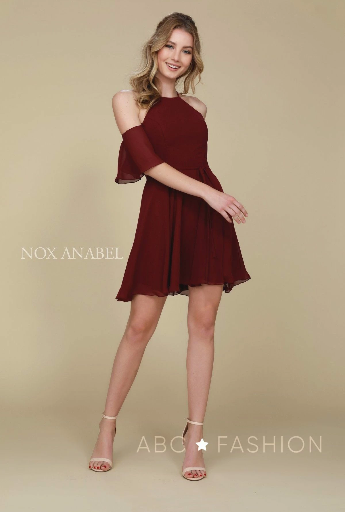 Short Cold Shoulder Dress With Flutter Sleeves By Nox Anabel T667 7 Short Cold Shoulder Dress With Flutter Sleeves By Nox Anabel T667 - Image 5