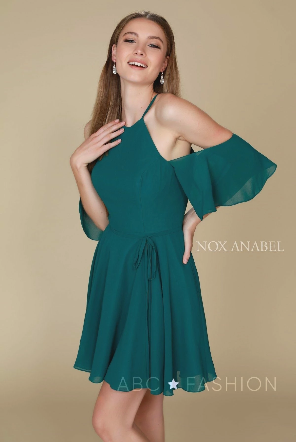 Short Cold Shoulder Dress With Flutter Sleeves By Nox Anabel T667 12 Short Cold Shoulder Dress With Flutter Sleeves By Nox Anabel T667 - Image 10