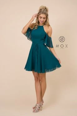 Short Cold Shoulder Dress With Flutter Sleeves By Nox Anabel T667
