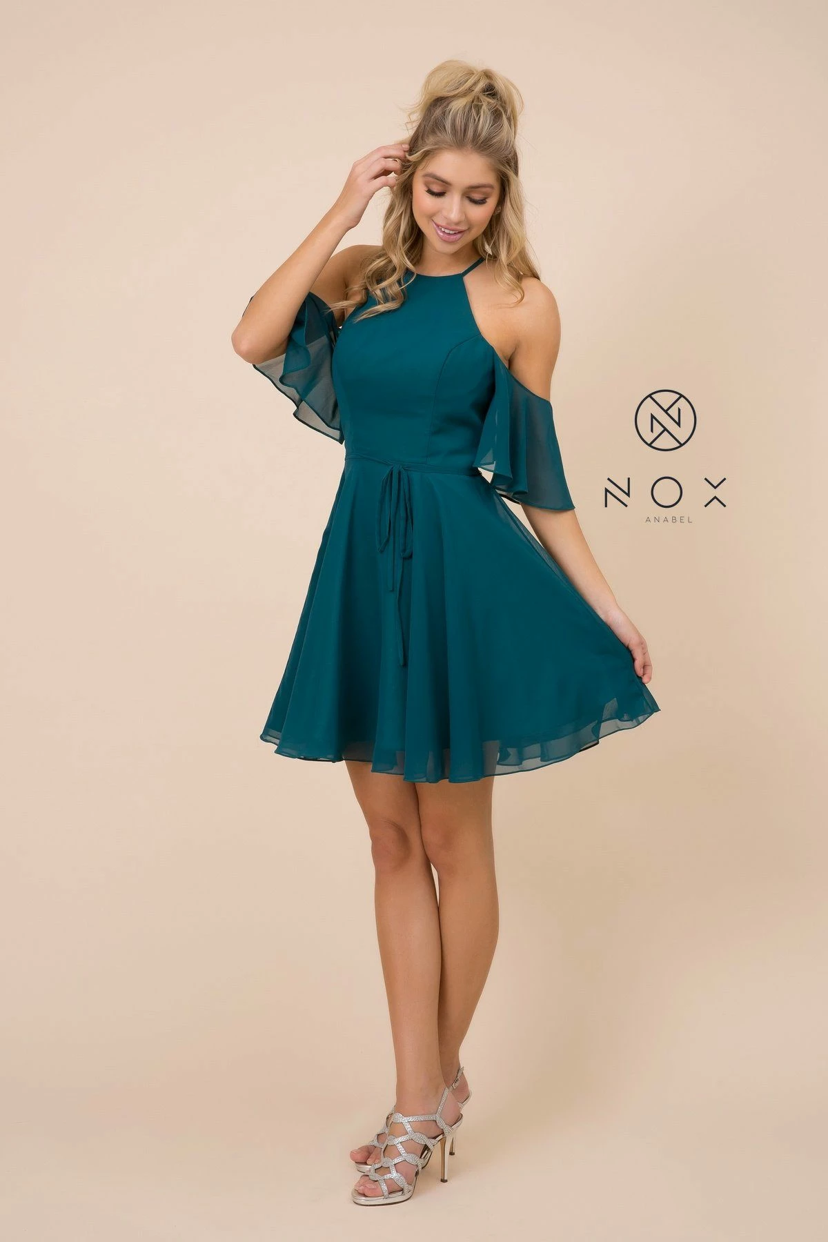 Short Cold Shoulder Dress With Flutter Sleeves By Nox Anabel T667 3 Short Cold Shoulder Dress With Flutter Sleeves By Nox Anabel T667