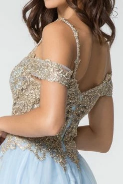 Short Cold Shoulder Dress With Gold Appliques By Elizabeth K GS2808 -Dresses Shop short cold shoulder dress with gold appliques by elizabeth k gs2808 short cocktail dresses elizabeth k 175841