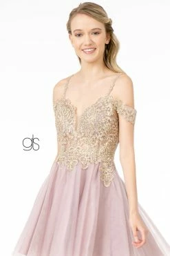 Short Cold Shoulder Dress With Gold Appliques By Elizabeth K GS2808 -Dresses Shop short cold shoulder dress with gold appliques by elizabeth k gs2808 short cocktail dresses elizabeth k 628654