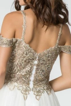 Short Cold Shoulder Dress With Gold Appliques By Elizabeth K GS2808 -Dresses Shop short cold shoulder dress with gold appliques by elizabeth k gs2808 short cocktail dresses elizabeth k 899489