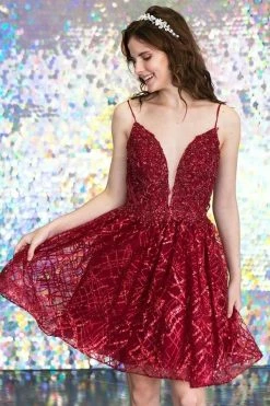 Short Deep Sweetheart Glitter Dress By Calla Collection
