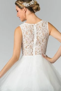 Short Dress With Lace Bodice And Sheer Waistline By Elizabeth K GS1427 -Dresses Shop short dress with lace bodice and sheer waistline by elizabeth k gs1427 short cocktail dresses elizabeth k 426025