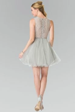 Short Dress With Lace Bodice And Sheer Waistline By Elizabeth K GS1427 -Dresses Shop short dress with lace bodice and sheer waistline by elizabeth k gs1427 short cocktail dresses elizabeth k 493845