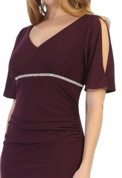 Short Fitted V-Neck Dress With Slit Sleeves By Celavie 6500 -Dresses Shop short fitted v neck dress with slit sleeves by celavie 6500 short cocktail dresses celavie 382545