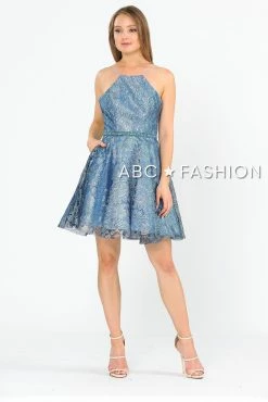 Short Glitter Print Dress With Pockets By Poly USA 8410 -Dresses Shop short glitter print dress with pockets by poly usa 8410 short cocktail dresses poly usa 172924