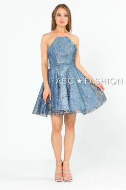 Short Glitter Print Dress With Pockets By Poly USA 8410