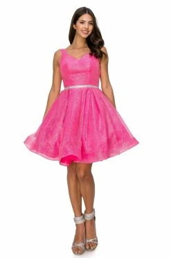 Short Glitter V-Neck Dress By Cinderella Couture 8047J -Dresses Shop short glitter v neck dress by cinderella couture 8047j short cocktail dresses cinderella couture xs hot pink 921102