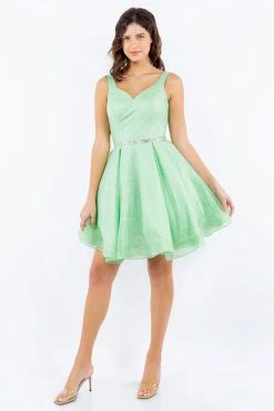 Short Glitter V-Neck Dress By Cinderella Couture 8047J -Dresses Shop short glitter v neck dress by cinderella couture 8047j short cocktail dresses cinderella couture xs lime 140843
