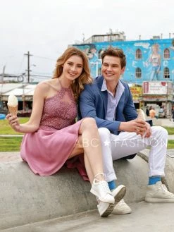 Short Halter Dress With Applique Bodice By Nox Anabel G657 -Dresses Shop short halter dress with applique bodice by nox anabel g657 short cocktail dresses nox anabel 790256