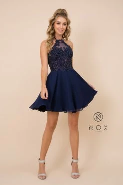 Short Halter Dress With Applique Bodice By Nox Anabel G657