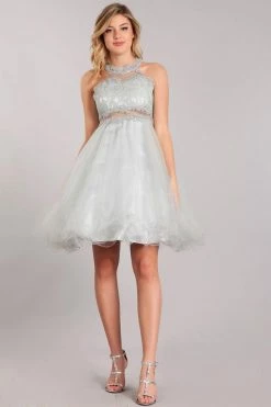 Short Halter Dress With Lace Bodice By Cinderella Couture 5040
