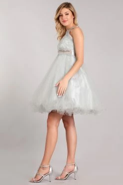 Short Halter Dress With Lace Bodice By Cinderella Couture 5040 -Dresses Shop short halter dress with lace bodice by cinderella couture 5040 short cocktail dresses cinderella couture 221312