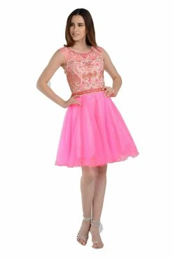 Short Hot Pink Dress With Embellished Bodice By Poly USA