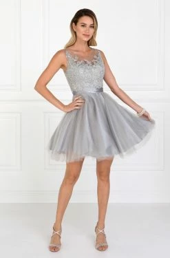 Short Illusion Dress With Lace Bodice By Elizabeth K GS2414 -Dresses Shop short illusion dress with lace bodice by elizabeth k gs2414 short cocktail dresses elizabeth k l silver 967894