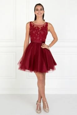 Short Illusion Dress With Lace Bodice By Elizabeth K GS2414 -Dresses Shop short illusion dress with lace bodice by elizabeth k gs2414 short cocktail dresses elizabeth k xs burgundy 793855