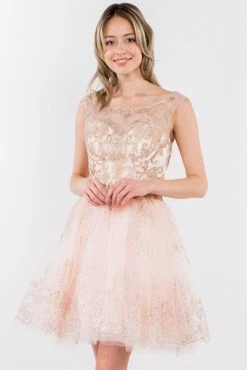 Short Illusion Glitter Print Dress By Elizabeth K GS1964 -Dresses Shop short illusion glitter print dress by elizabeth k gs1964 short cocktail dresses elizabeth k xs blush 457463