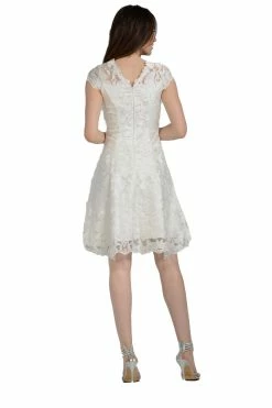 Short Knee Length Lace Dress With Short Sleeves By Poly USA 8090 -Dresses Shop short knee length lace dress with short sleeves by poly usa 8090 short cocktail dresses poly usa 365506
