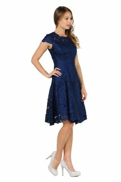 Short Knee Length Lace Dress With Short Sleeves By Poly USA 8090 -Dresses Shop short knee length lace dress with short sleeves by poly usa 8090 short cocktail dresses poly usa 833137