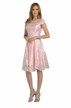 Short Knee Length Lace Dress With Short Sleeves By Poly USA 8090