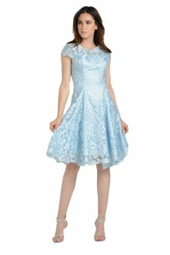 Short Knee Length Lace Dress With Short Sleeves By Poly USA 8090 -Dresses Shop short knee length lace dress with short sleeves by poly usa 8090 short cocktail dresses poly usa s light blue 348522