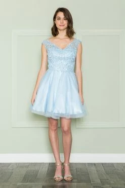 Short Lace Applique A-line Dress By Poly USA 8902 -Dresses Shop short lace applique dress by poly usa 8902 short cocktail dresses poly usa 426094