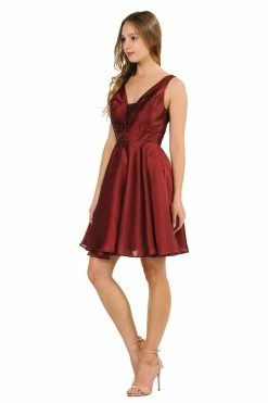 Short Metallic V-Neck Dress With Pockets By Poly USA 9018 -Dresses Shop short metallic v neck dress with pockets by poly usa 9018 short cocktail dresses poly usa 180482
