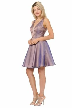 Short Metallic V-Neck Dress With Pockets By Poly USA 9018 -Dresses Shop short metallic v neck dress with pockets by poly usa 9018 short cocktail dresses poly usa 195597