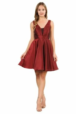 Short Metallic V-Neck Dress With Pockets By Poly USA 9018 -Dresses Shop short metallic v neck dress with pockets by poly usa 9018 short cocktail dresses poly usa xs burgundy 609191