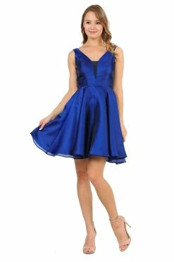 Short Metallic V-Neck Dress With Pockets By Poly USA 9018 -Dresses Shop short metallic v neck dress with pockets by poly usa 9018 short cocktail dresses poly usa xs royal blue 663475