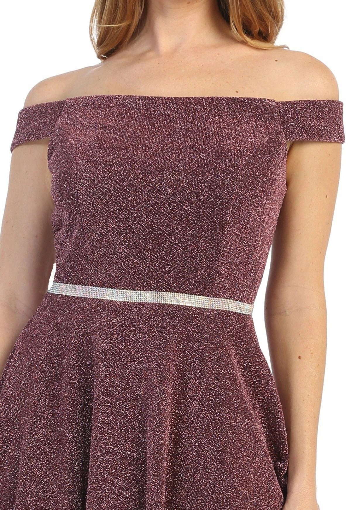 Short Off The Shoulder Metallic Glitter Dress By Celavie 6402S 15 Short Off The Shoulder Metallic Glitter Dress By Celavie 6402S - Image 13