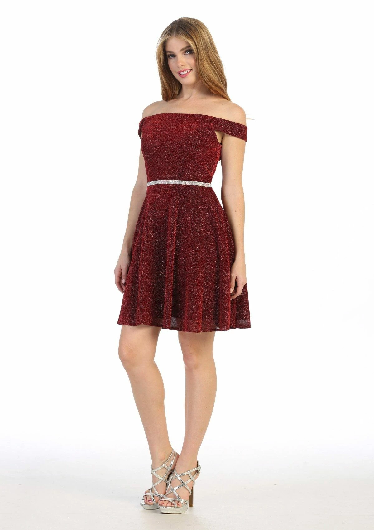Short Off The Shoulder Metallic Glitter Dress By Celavie 6402S 7 Short Off The Shoulder Metallic Glitter Dress By Celavie 6402S - Image 5