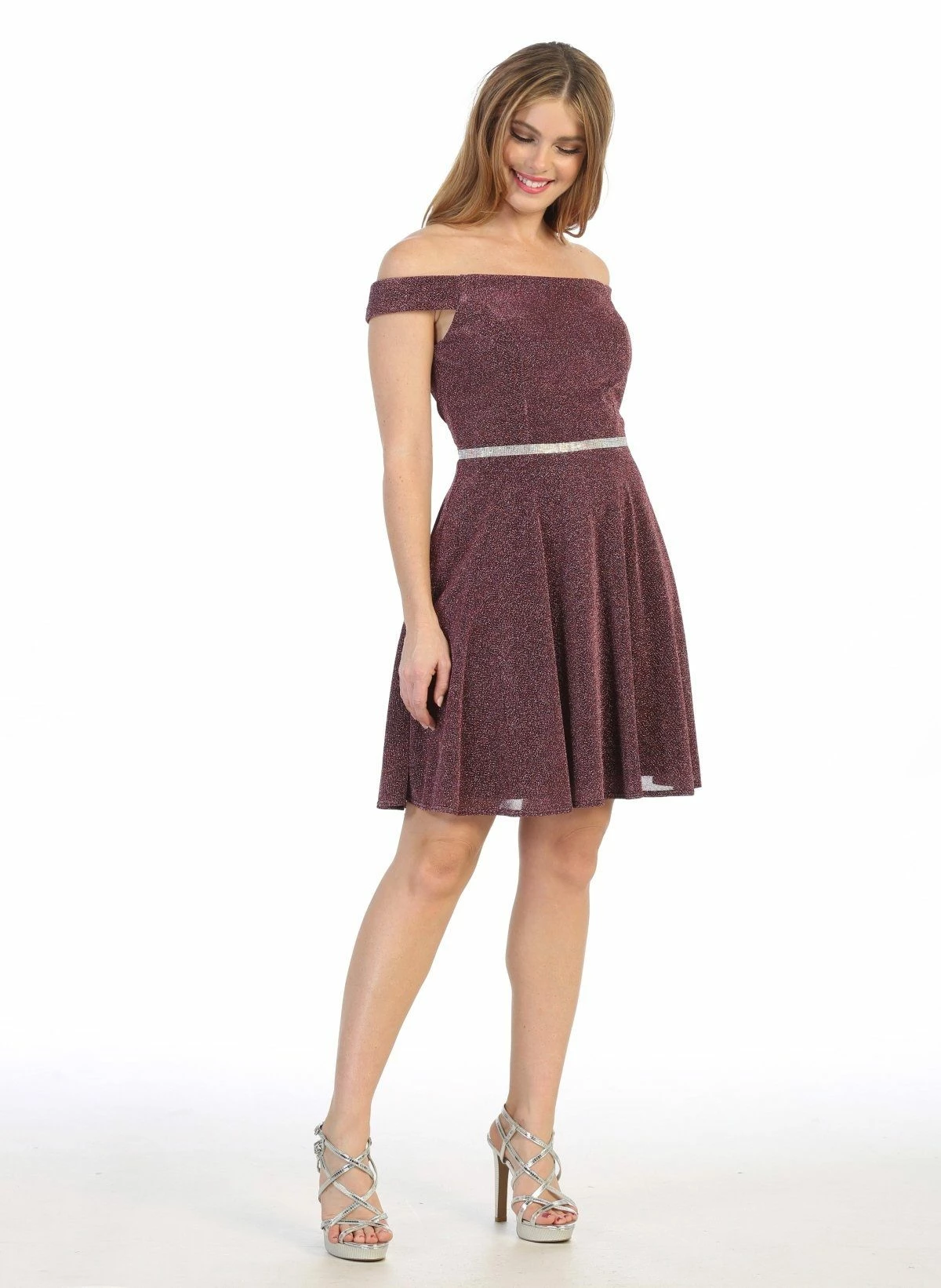 Short Off The Shoulder Metallic Glitter Dress By Celavie 6402S 16 Short Off The Shoulder Metallic Glitter Dress By Celavie 6402S - Image 14
