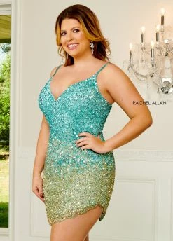Short Ombre Sequin V-Neck Dress By Rachel Allan 40165 -Dresses Shop short ombre sequin v neck dress by rachel allan 40165 short cocktail dresses rachel allan 14w aqua gold 897330