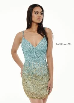 Short Ombre Sequin V-Neck Dress By Rachel Allan 40165 -Dresses Shop short ombre sequin v neck dress by rachel allan 40165 short cocktail dresses rachel allan 4 aqua gold 835057