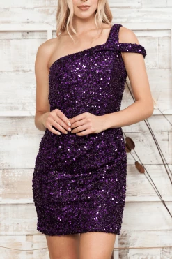 Short One Shoulder Sequin Dress By Poly USA 8934 -Dresses Shop short one shoulder sequin dress by poly usa 8934 short cocktail dresses poly usa 191304