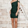 Short One Shoulder Sequin Dress By Poly USA 8934 -Dresses Shop short one shoulder sequin dress by poly usa 8934 short cocktail dresses poly usa xs emerald 323465