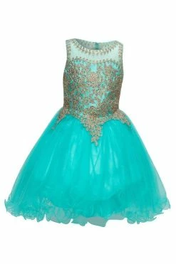 Short Ruffled Dress With Gold Applique Top By Cinderella Couture 5017 -Dresses Shop short ruffled dress with gold applique top by cinderella couture 5017 short cocktail dresses cinderella couture 12 aqua 777696