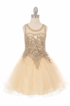 Short Ruffled Dress With Gold Applique Top By Cinderella Couture 5017 -Dresses Shop short ruffled dress with gold applique top by cinderella couture 5017 short cocktail dresses cinderella couture 12 champagne 725340