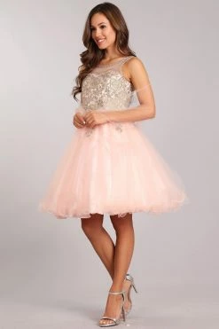 Short Ruffled Dress With Gold Applique Top By Cinderella Couture 5017 -Dresses Shop short ruffled dress with gold applique top by cinderella couture 5017 short cocktail dresses cinderella couture 510293