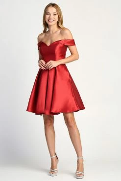 Short Satin Off Shoulder Dress By Adora 1007