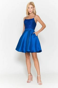 Short Sequin Bodice A-line Dress By Poly USA 8730 -Dresses Shop short sequin bodice a line dress by poly usa 8730 short cocktail dresses poly usa 735248