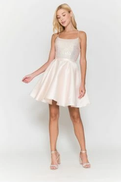 Short Sequin Bodice A-line Dress By Poly USA 8730 -Dresses Shop short sequin bodice a line dress by poly usa 8730 short cocktail dresses poly usa xs blush 513949