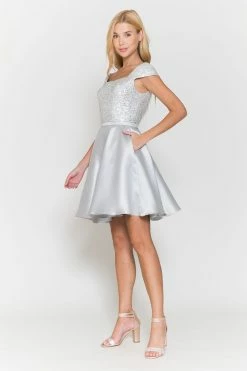 Short Sequin Bodice Cap Sleeve Dress By Poly USA 8732 -Dresses Shop short sequin bodice cap sleeve dress by poly usa 8732 short cocktail dresses poly usa 766729