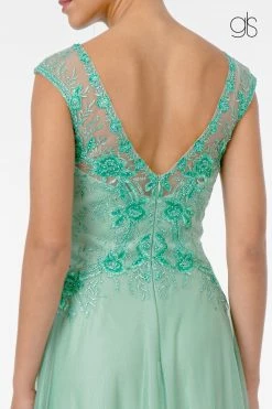 Long Cap Sleeve Chiffon Dress By Elizabeth K GL1826 -Dresses Shop short sleeve embroidered long chiffon dress by elizabeth k gl1826 long formal dresses elizabeth k 151134