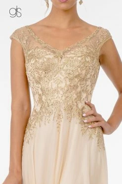 Long Cap Sleeve Chiffon Dress By Elizabeth K GL1826 -Dresses Shop short sleeve embroidered long chiffon dress by elizabeth k gl1826 long formal dresses elizabeth k 239159